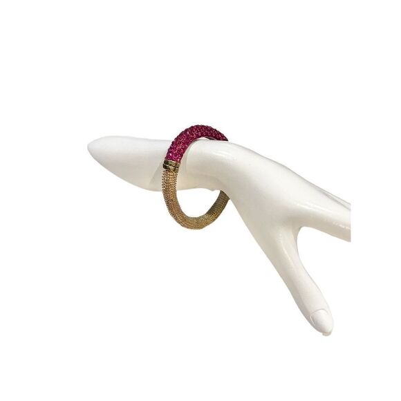 Fuschia pink rhinestone and pebbles gold magnetic latch bangle bracelet - gorgeo - Picture 5 of 11